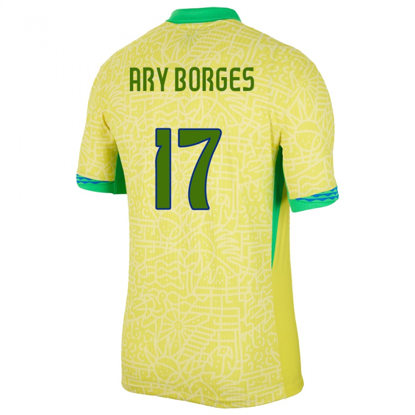 Kinder Brasilien Ary Borges #17 Gelb Heimtrikot Trikot 24-26 T-Shirt