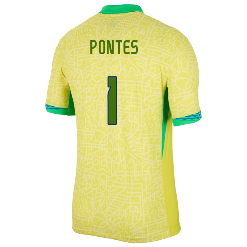 Kinder Brasilien Mycael Pontes #1 Gelb Heimtrikot Trikot 24-26 T-Shirt