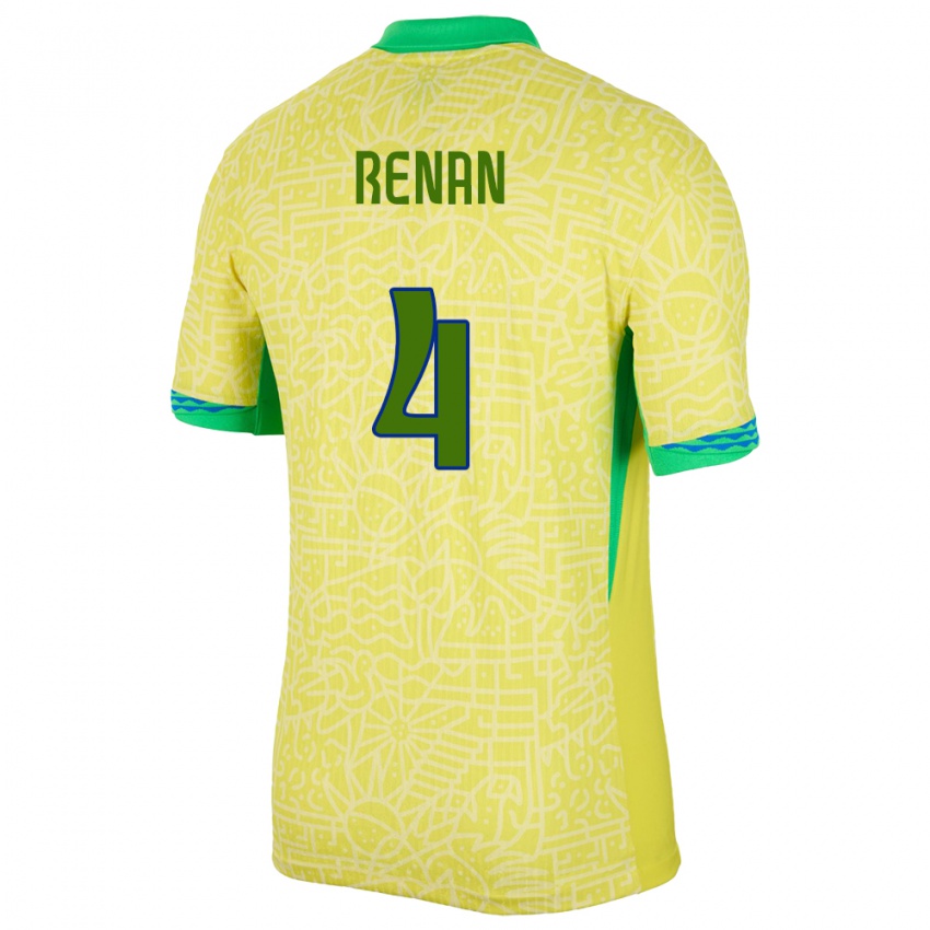 Kinder Brasilien Robert Renan #4 Gelb Heimtrikot Trikot 24-26 T-Shirt