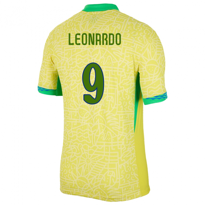 Kinder Brasilien Marcos Leonardo #9 Gelb Heimtrikot Trikot 24-26 T-Shirt