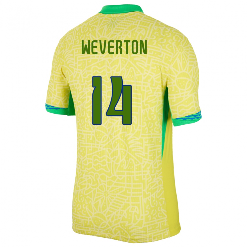 Kinder Brasilien Weverton #14 Gelb Heimtrikot Trikot 24-26 T-Shirt