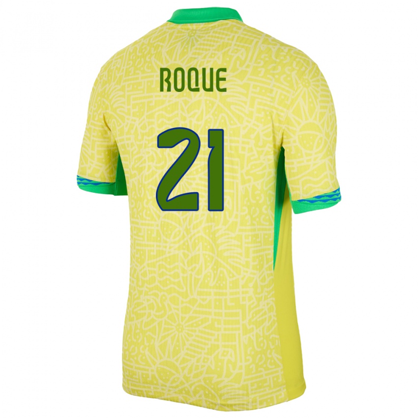 Kinder Brasilien Vitor Roque #21 Gelb Heimtrikot Trikot 24-26 T-Shirt