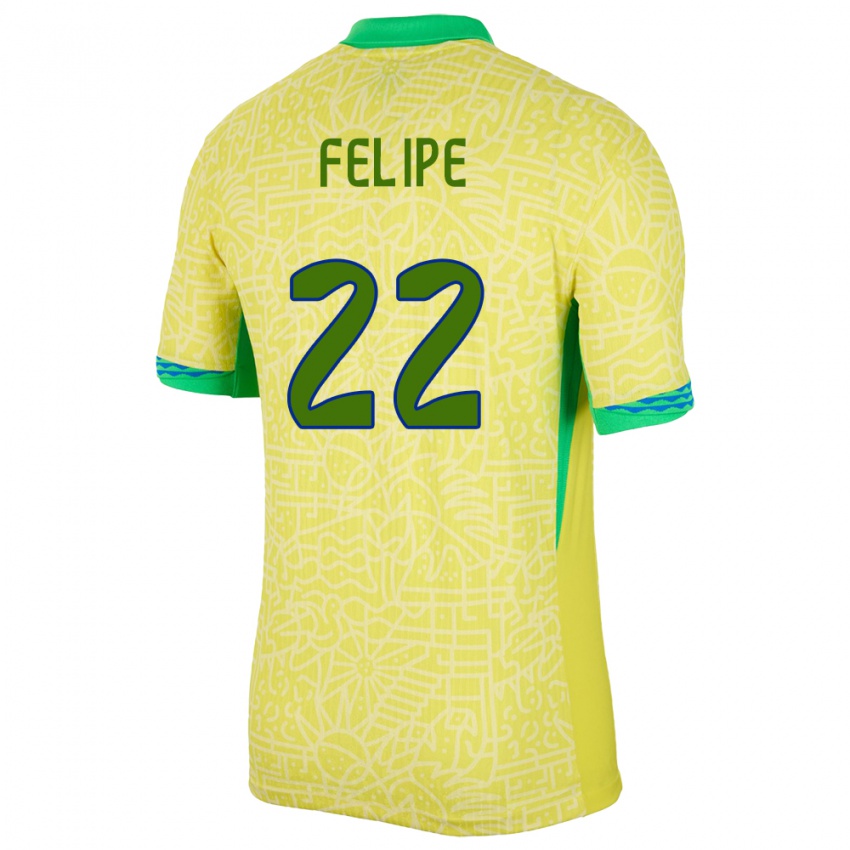 Kinder Brasilien Cayo Felipe #22 Gelb Heimtrikot Trikot 24-26 T-Shirt