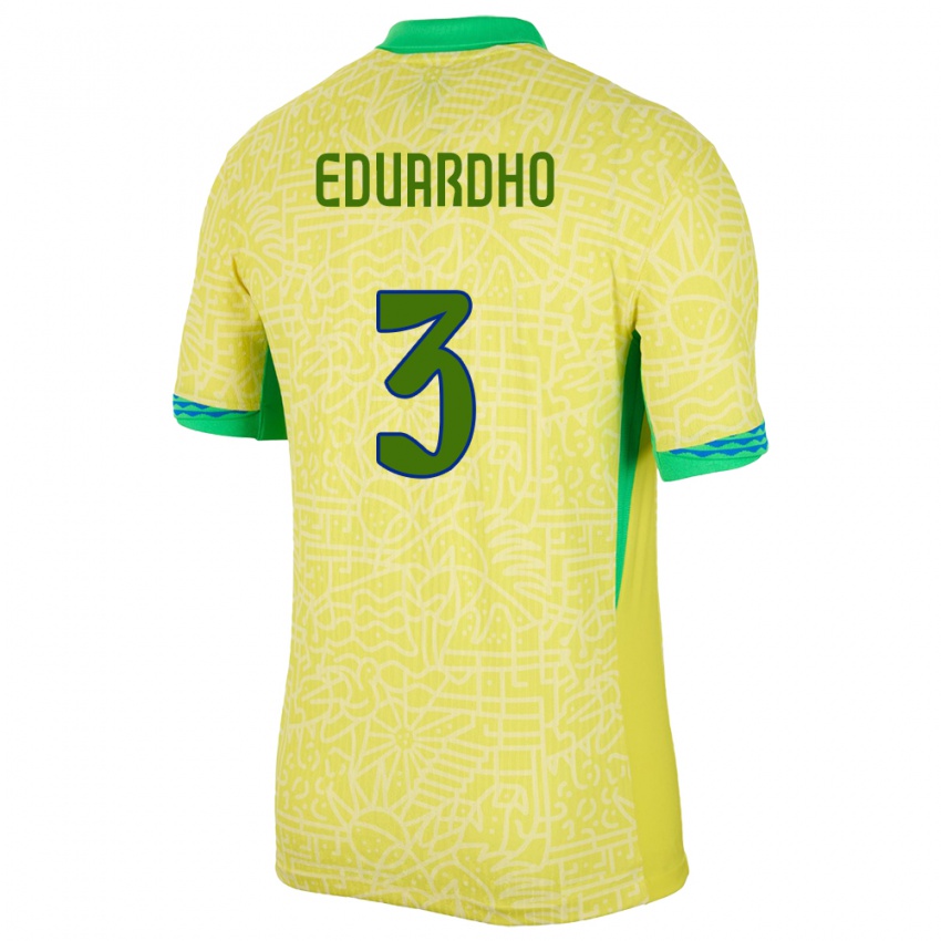 Kinder Brasilien Eduardho #3 Gelb Heimtrikot Trikot 24-26 T-Shirt