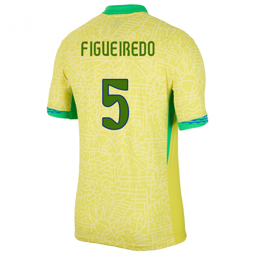 Kinder Brasilien Vitor Figueiredo #5 Gelb Heimtrikot Trikot 24-26 T-Shirt