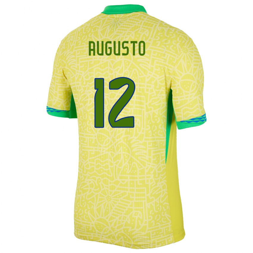 Kinder Brasilien Cesar Augusto #12 Gelb Heimtrikot Trikot 24-26 T-Shirt
