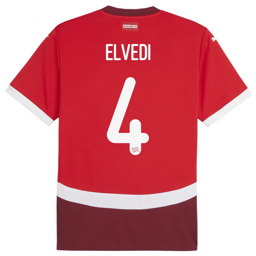 Kinder Schweiz Nico Elvedi #4 Rot Heimtrikot Trikot 24-26 T-Shirt