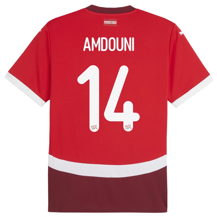 Kinder Schweiz Mohamed Zeki Amdouni #14 Rot Heimtrikot Trikot 24-26 T-Shirt
