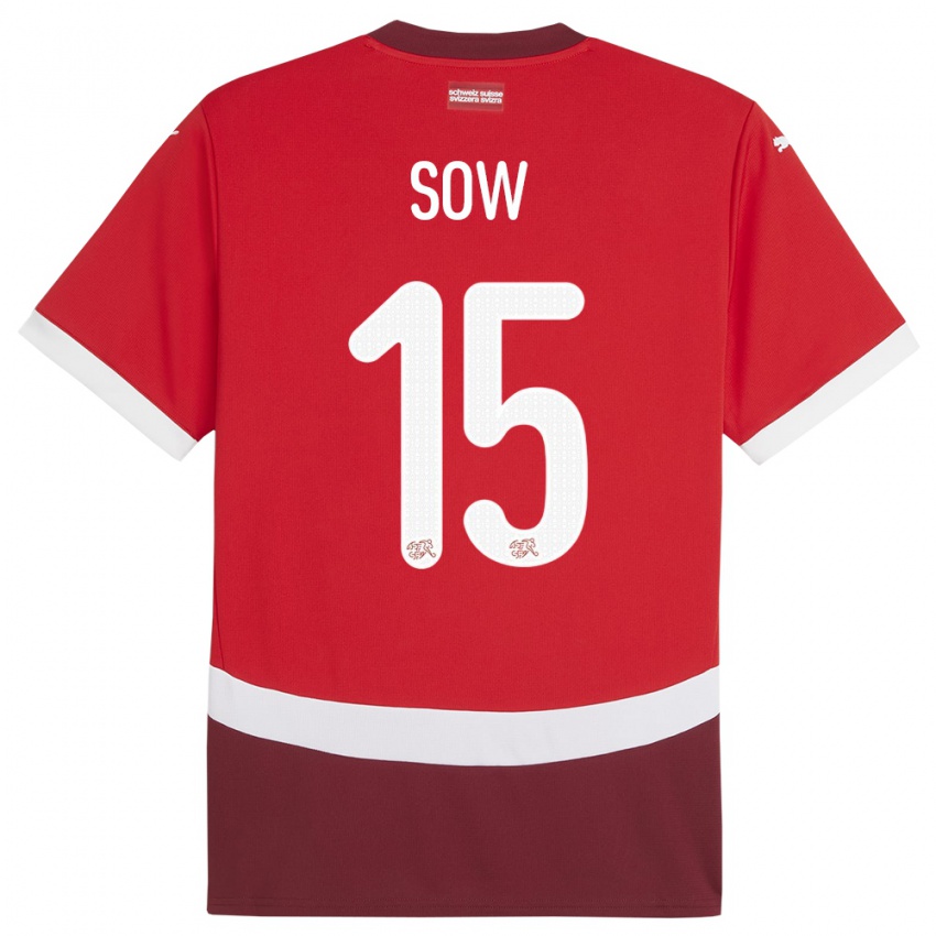 Kinder Schweiz Djibril Sow #15 Rot Heimtrikot Trikot 24-26 T-Shirt