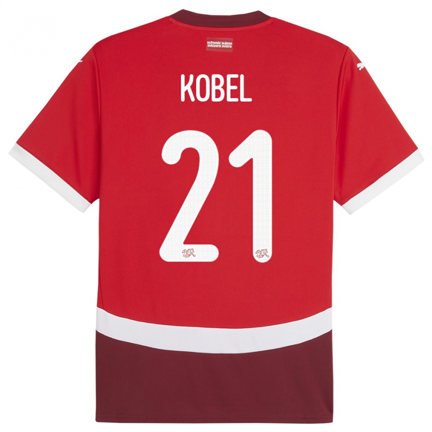 Kinder Schweiz Gregor Kobel #21 Rot Heimtrikot Trikot 24-26 T-Shirt