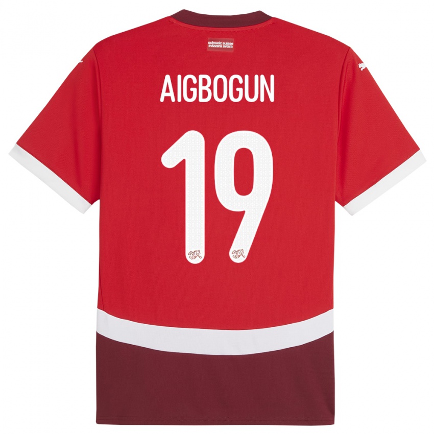 Kinder Schweiz Eseosa Aigbogun #19 Rot Heimtrikot Trikot 24-26 T-Shirt