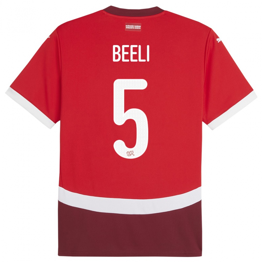 Kinder Schweiz Mischa Beeli #5 Rot Heimtrikot Trikot 24-26 T-Shirt