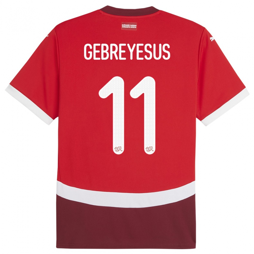 Kinder Schweiz Esey Gebreyesus #11 Rot Heimtrikot Trikot 24-26 T-Shirt