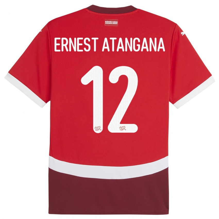 Kinder Schweiz Brian Ernest Atangana #12 Rot Heimtrikot Trikot 24-26 T-Shirt