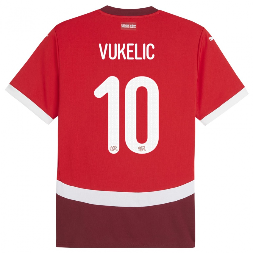 Kinder Schweiz Mile Vukelic #10 Rot Heimtrikot Trikot 24-26 T-Shirt