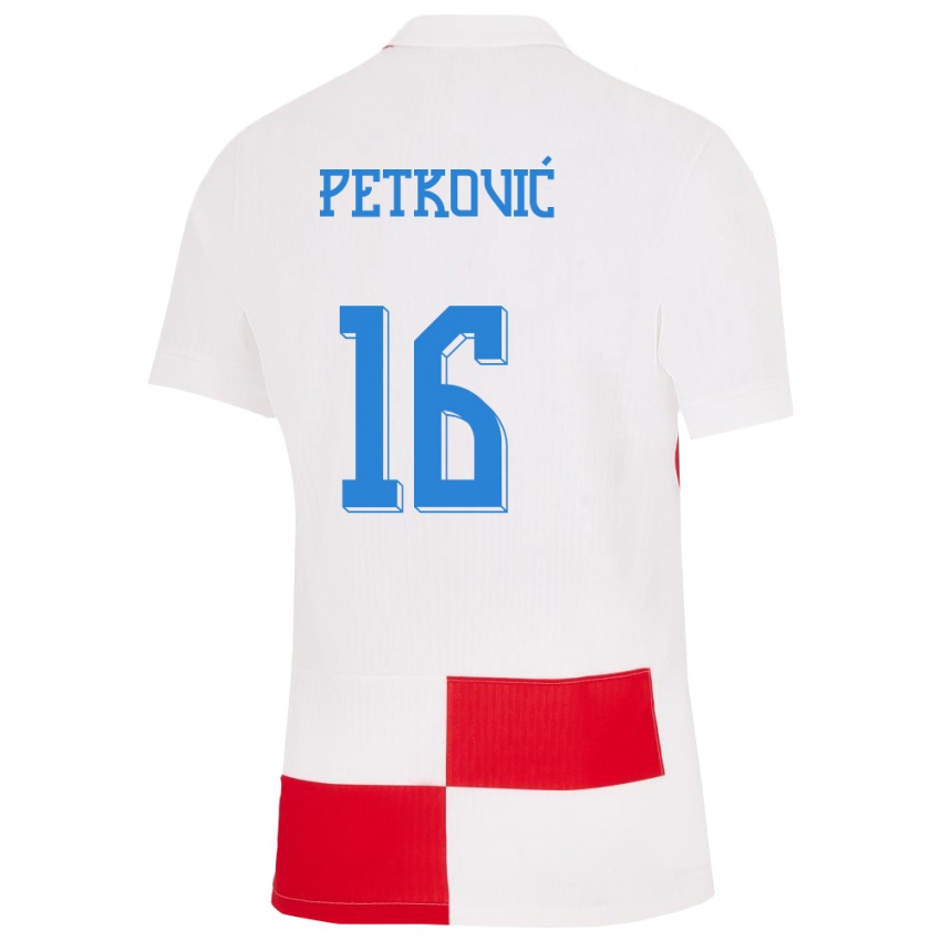 Kinder Kroatien Bruno Petkovic #16 Weiß Rot Heimtrikot Trikot 24-26 T-Shirt