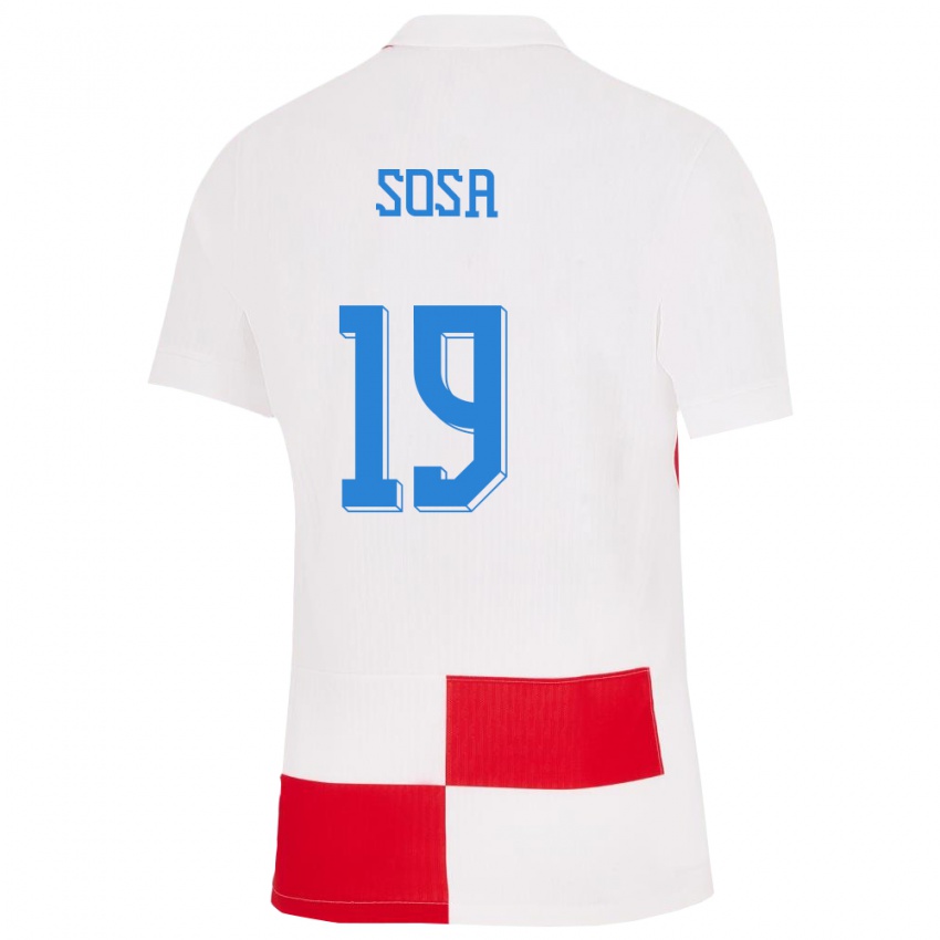 Kinder Kroatien Borna Sosa #19 Weiß Rot Heimtrikot Trikot 24-26 T-Shirt