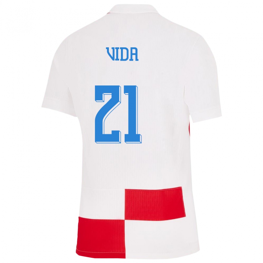 Kinder Kroatien Domagoj Vida #21 Weiß Rot Heimtrikot Trikot 24-26 T-Shirt