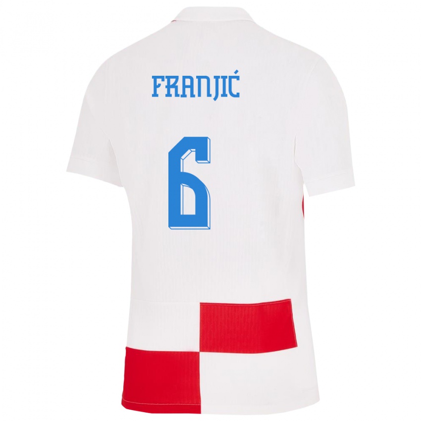 Kinder Kroatien Bartol Franjic #6 Weiß Rot Heimtrikot Trikot 24-26 T-Shirt
