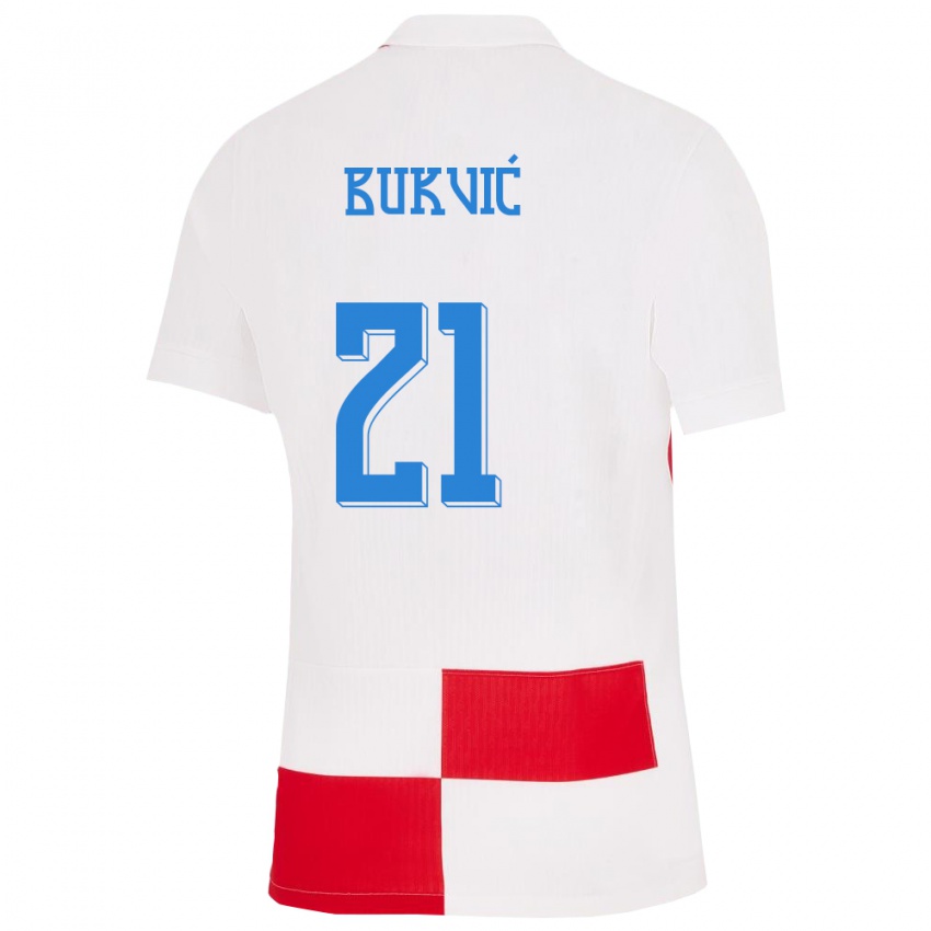 Kinder Kroatien Domagoj Bukvic #21 Weiß Rot Heimtrikot Trikot 24-26 T-Shirt