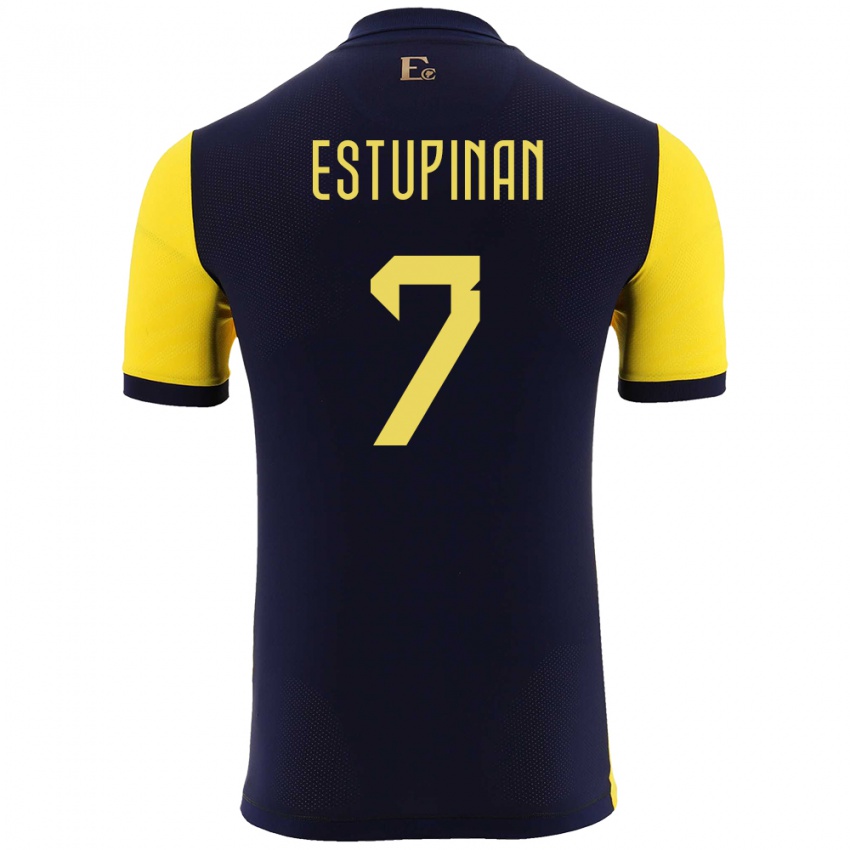Kinder Ecuador Pervis Estupinan #7 Gelb Heimtrikot Trikot 24-26 T-Shirt