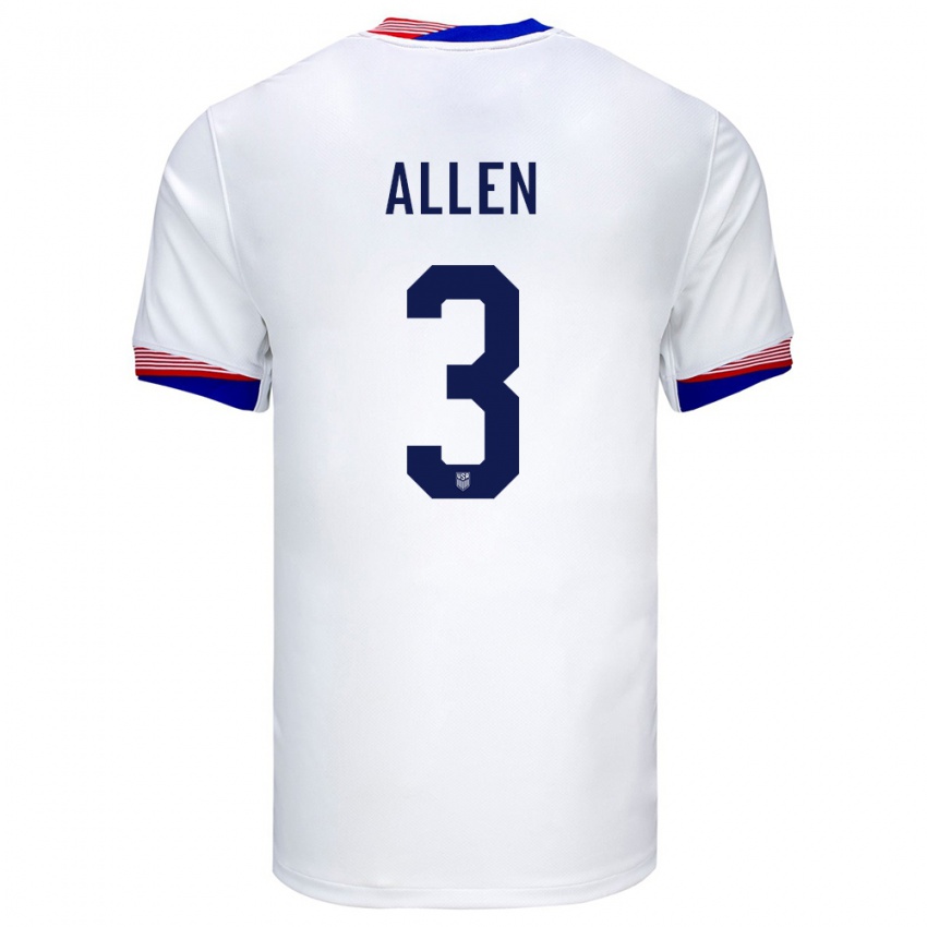 Kinder Vereinigte Staaten Noah Allen #3 Weiß Heimtrikot Trikot 24-26 T-Shirt