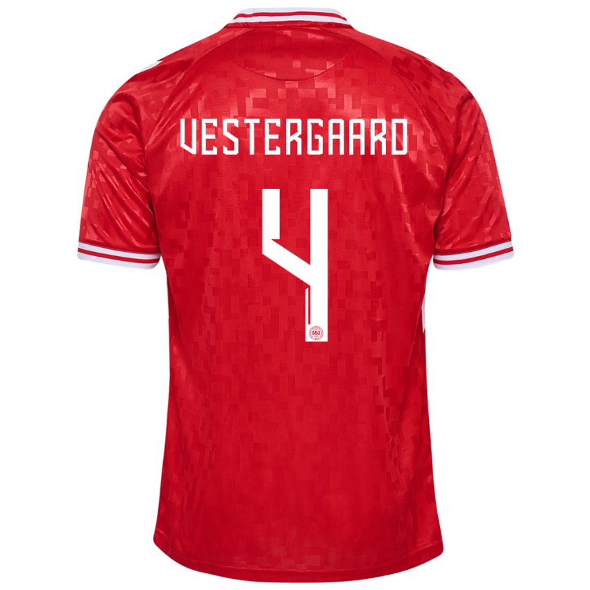 Kinder Dänemark Jannik Vestergaard #4 Rot Heimtrikot Trikot 24-26 T-Shirt