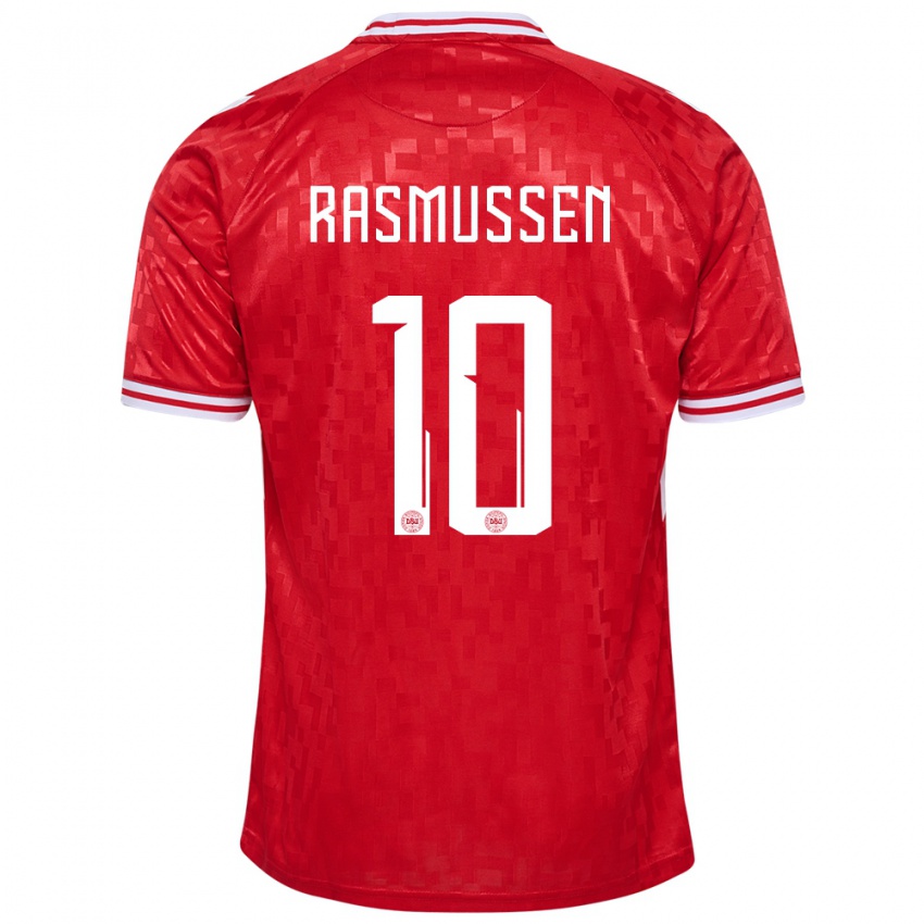 Kinder Dänemark Christian Rasmussen #10 Rot Heimtrikot Trikot 24-26 T-Shirt