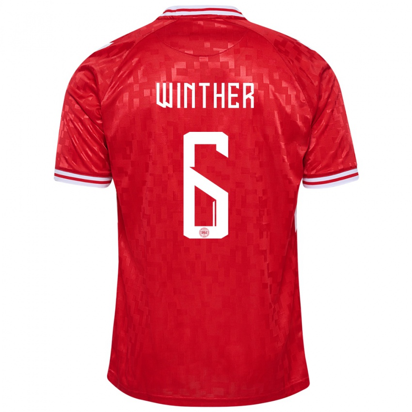 Kinder Dänemark Casper Winther #6 Rot Heimtrikot Trikot 24-26 T-Shirt