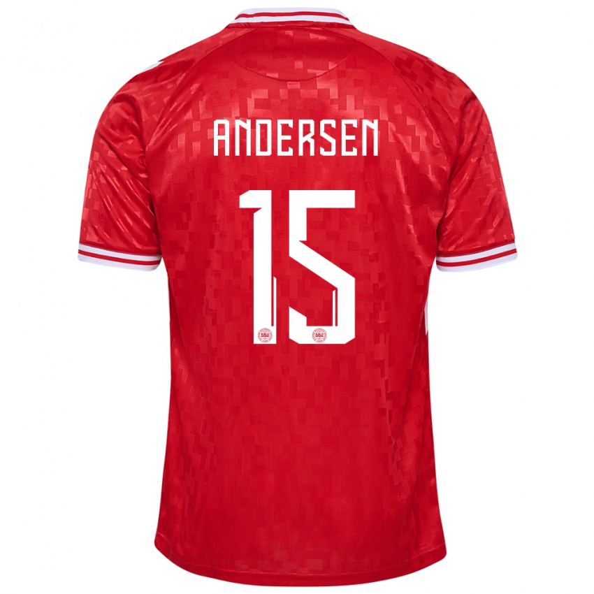 Kinder Dänemark Jacob Andersen #15 Rot Heimtrikot Trikot 24-26 T-Shirt