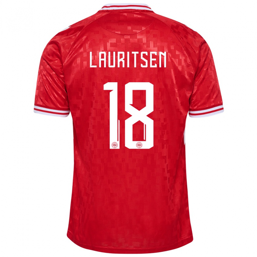 Kinder Dänemark Tobias Lauritsen #18 Rot Heimtrikot Trikot 24-26 T-Shirt