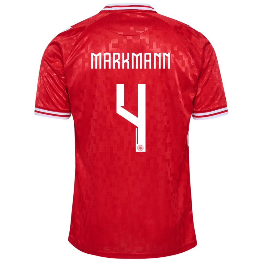 Kinder Dänemark Noah Markmann #4 Rot Heimtrikot Trikot 24-26 T-Shirt