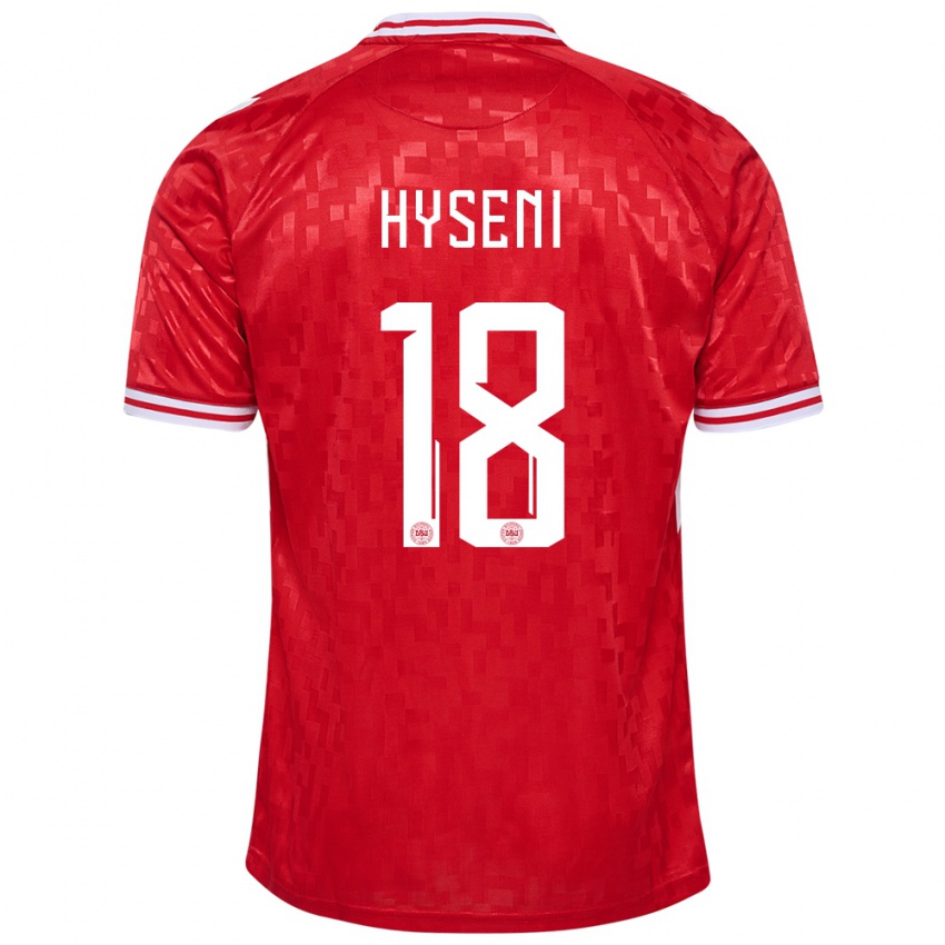 Kinder Dänemark Olti Hyseni #18 Rot Heimtrikot Trikot 24-26 T-Shirt