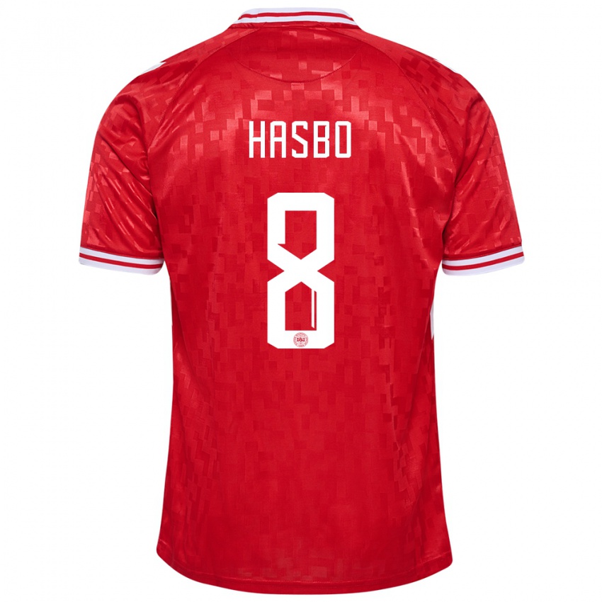 Kinder Dänemark Josefine Hasbo #8 Rot Heimtrikot Trikot 24-26 T-Shirt