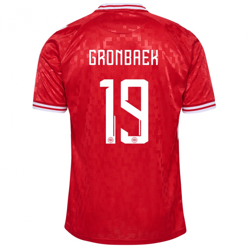 Kinder Dänemark Albert Gronbaek #19 Rot Heimtrikot Trikot 24-26 T-Shirt
