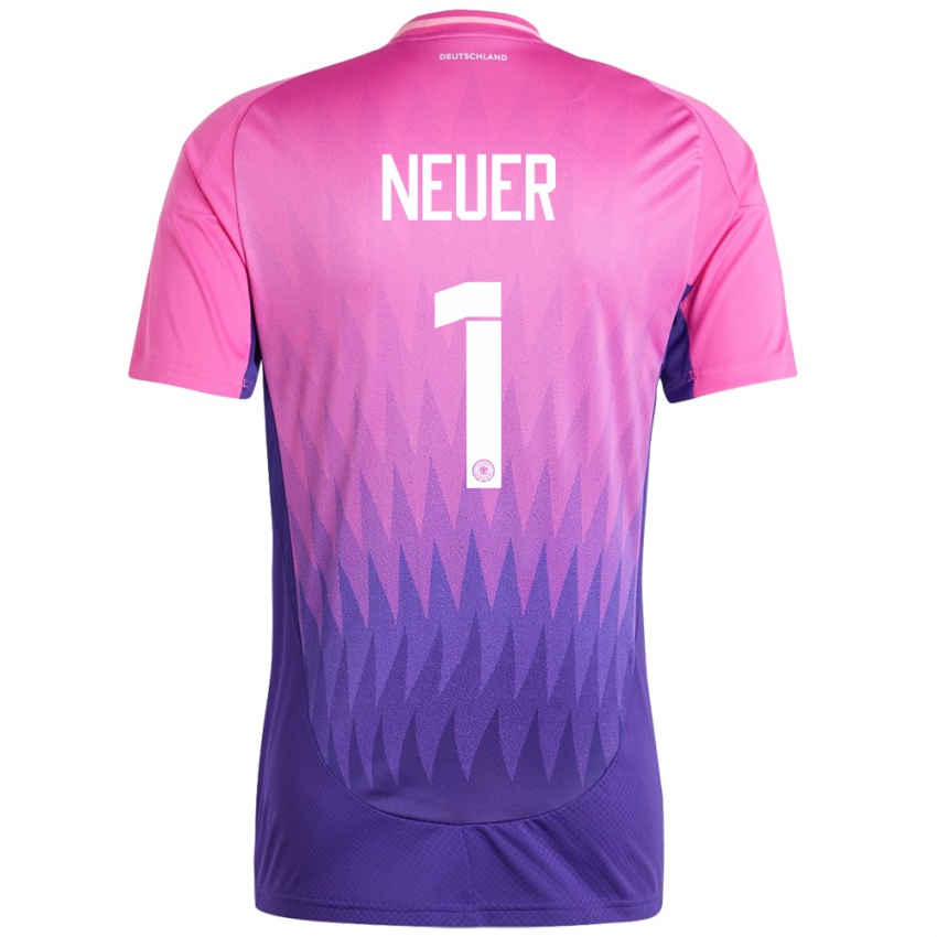 Kinder Deutschland Manuel Neuer #1 Pink Lila Auswärtstrikot Trikot 24-26 T-Shirt