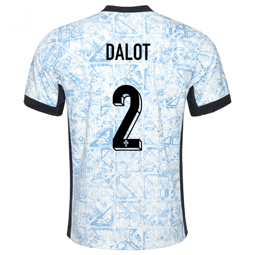 Kinder Portugal Diogo Dalot #2 Cremeblau Auswärtstrikot Trikot 24-26 T-Shirt