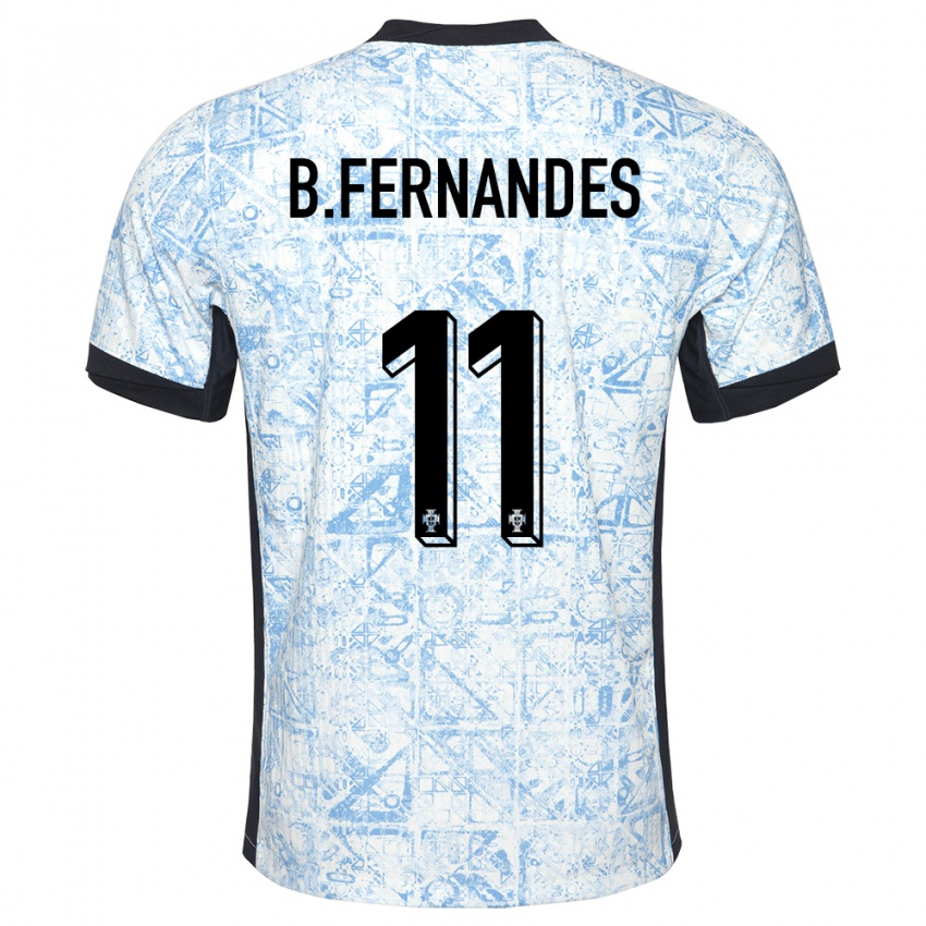 Kinder Portugal Bruno Fernandes #11 Cremeblau Auswärtstrikot Trikot 24-26 T-Shirt