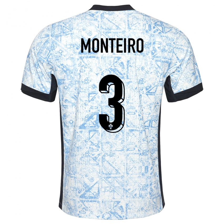 Kinder Portugal Diogo Monteiro #3 Cremeblau Auswärtstrikot Trikot 24-26 T-Shirt