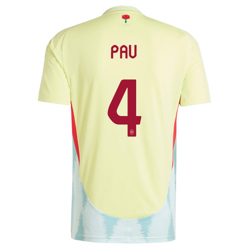 Kinder Spanien Pau Torres #4 Gelb Auswärtstrikot Trikot 24-26 T-Shirt