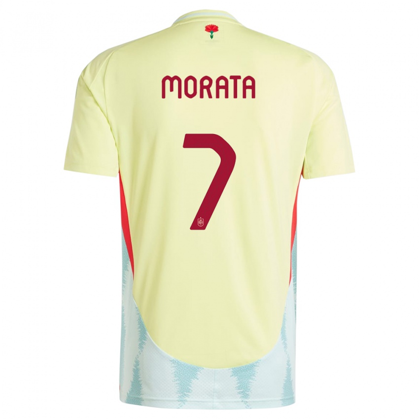 Kinder Spanien Alvaro Morata #7 Gelb Auswärtstrikot Trikot 24-26 T-Shirt