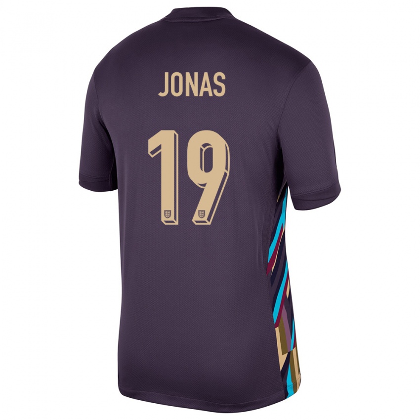 Kinder England Lee Jonas #19 Dunkle Rosine Auswärtstrikot Trikot 24-26 T-Shirt