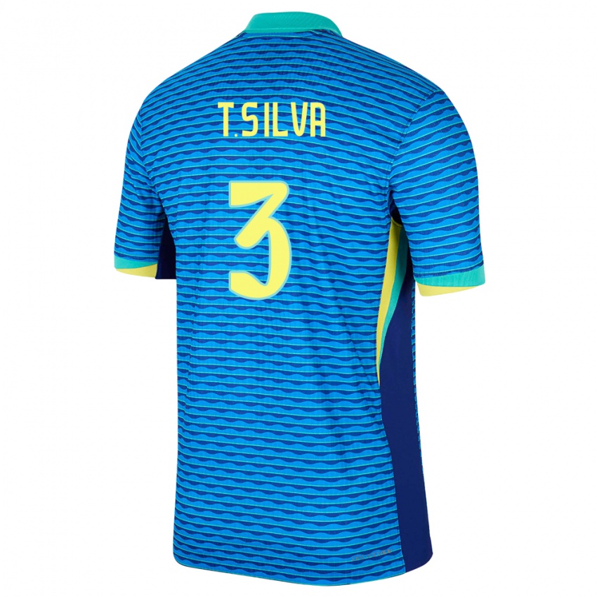 Kinder Brasilien Thiago Silva #3 Blau Auswärtstrikot Trikot 24-26 T-Shirt