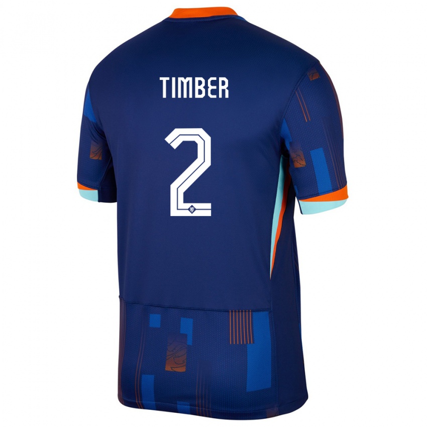 Kinder Niederlande Jurrien Timber #2 Blau Auswärtstrikot Trikot 24-26 T-Shirt