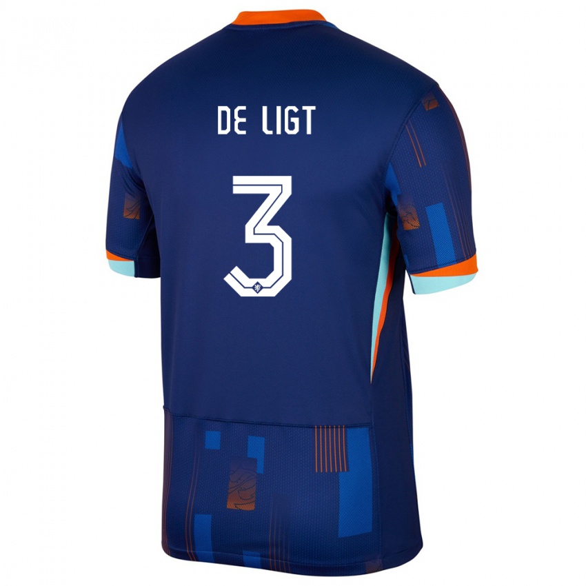 Kinder Niederlande Matthijs De Ligt #3 Blau Auswärtstrikot Trikot 24-26 T-Shirt