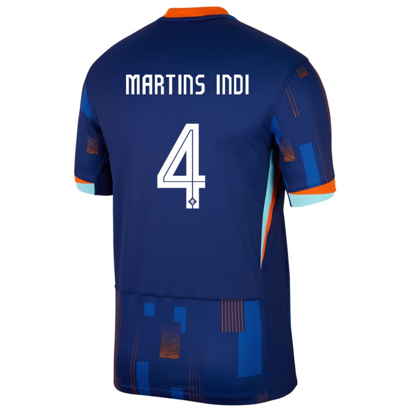Kinder Niederlande Bruno Martins Indi #4 Blau Auswärtstrikot Trikot 24-26 T-Shirt