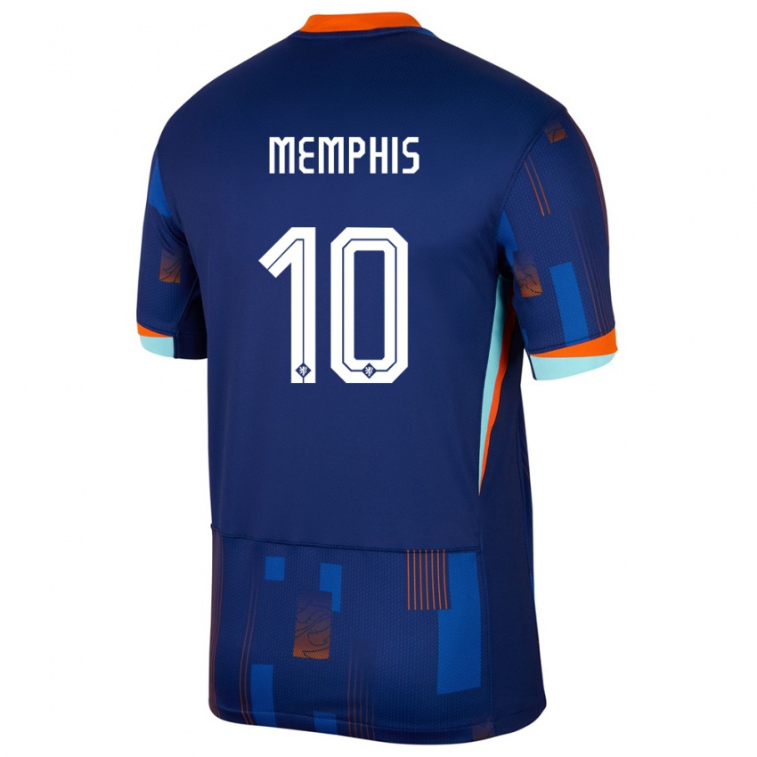 Kinder Niederlande Memphis Depay #10 Blau Auswärtstrikot Trikot 24-26 T-Shirt