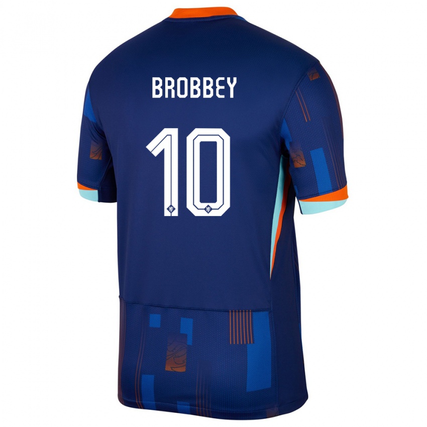 Kinder Niederlande Brian Brobbey #10 Blau Auswärtstrikot Trikot 24-26 T-Shirt