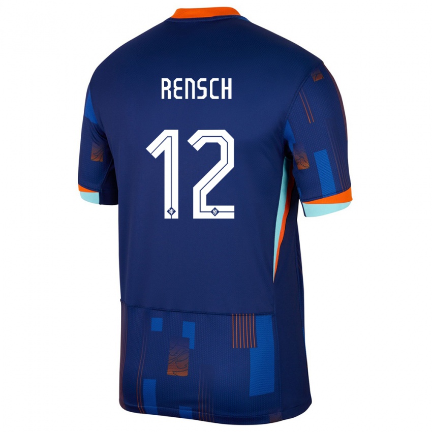 Kinder Niederlande Devyne Rensch #12 Blau Auswärtstrikot Trikot 24-26 T-Shirt