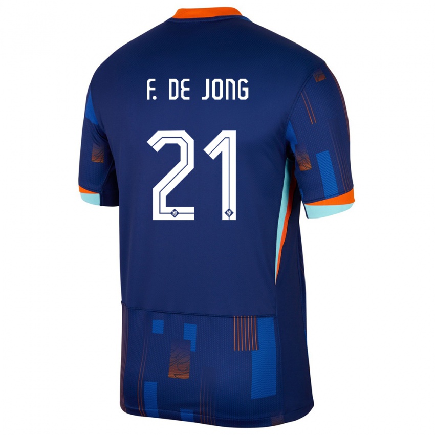 Kinder Niederlande Frenkie De Jong #21 Blau Auswärtstrikot Trikot 24-26 T-Shirt